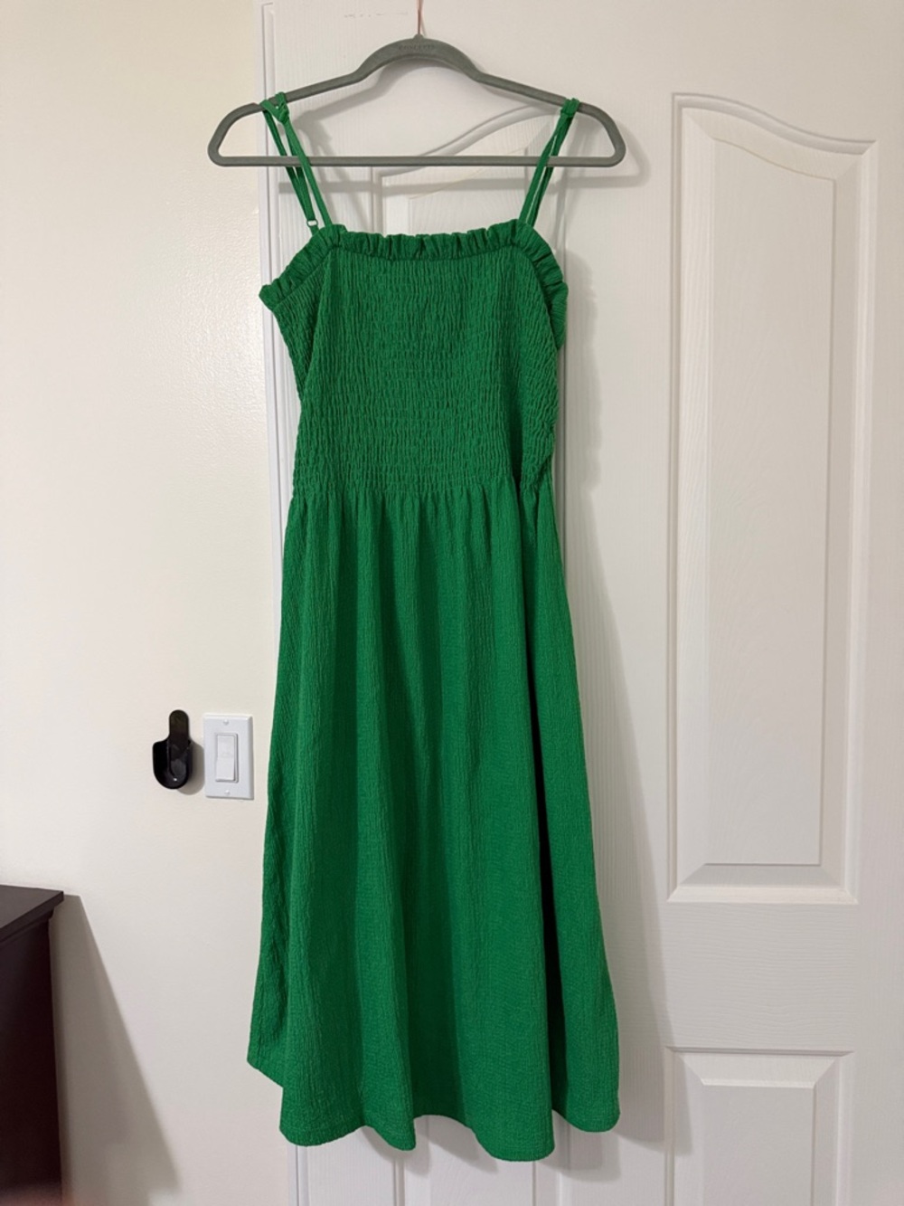 H&M Green Smocked Midi Dress with Spaghetti Straps